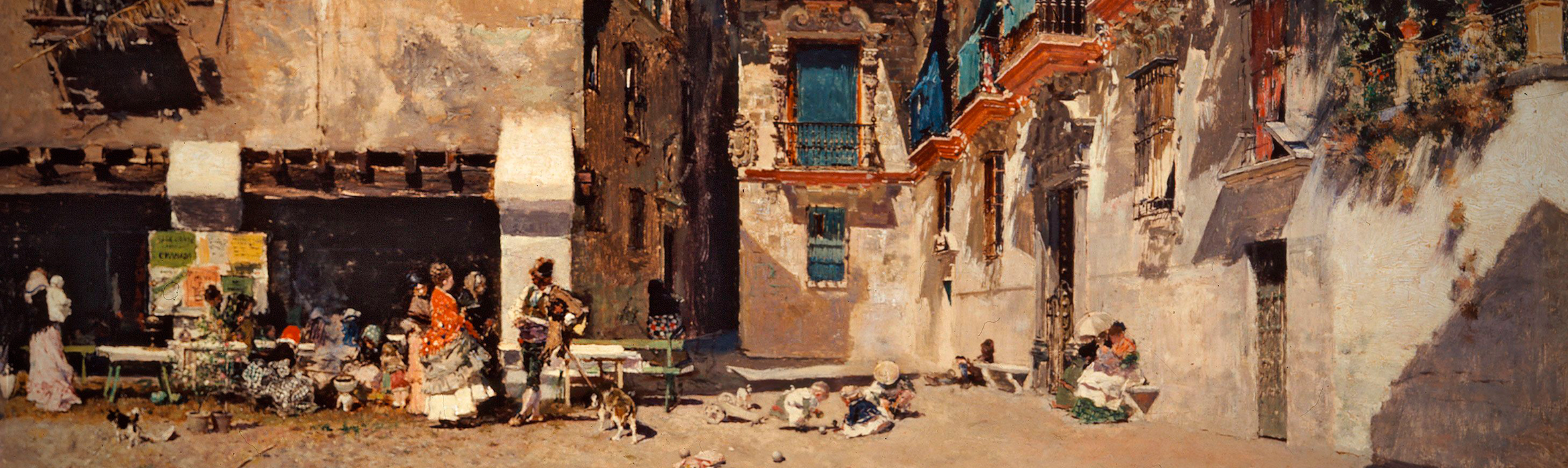 Cuadro del pintor Mariano Fortuny, "Ayuntamiento viejo de Granada", con una escena costumbrista del ambiente de la calle